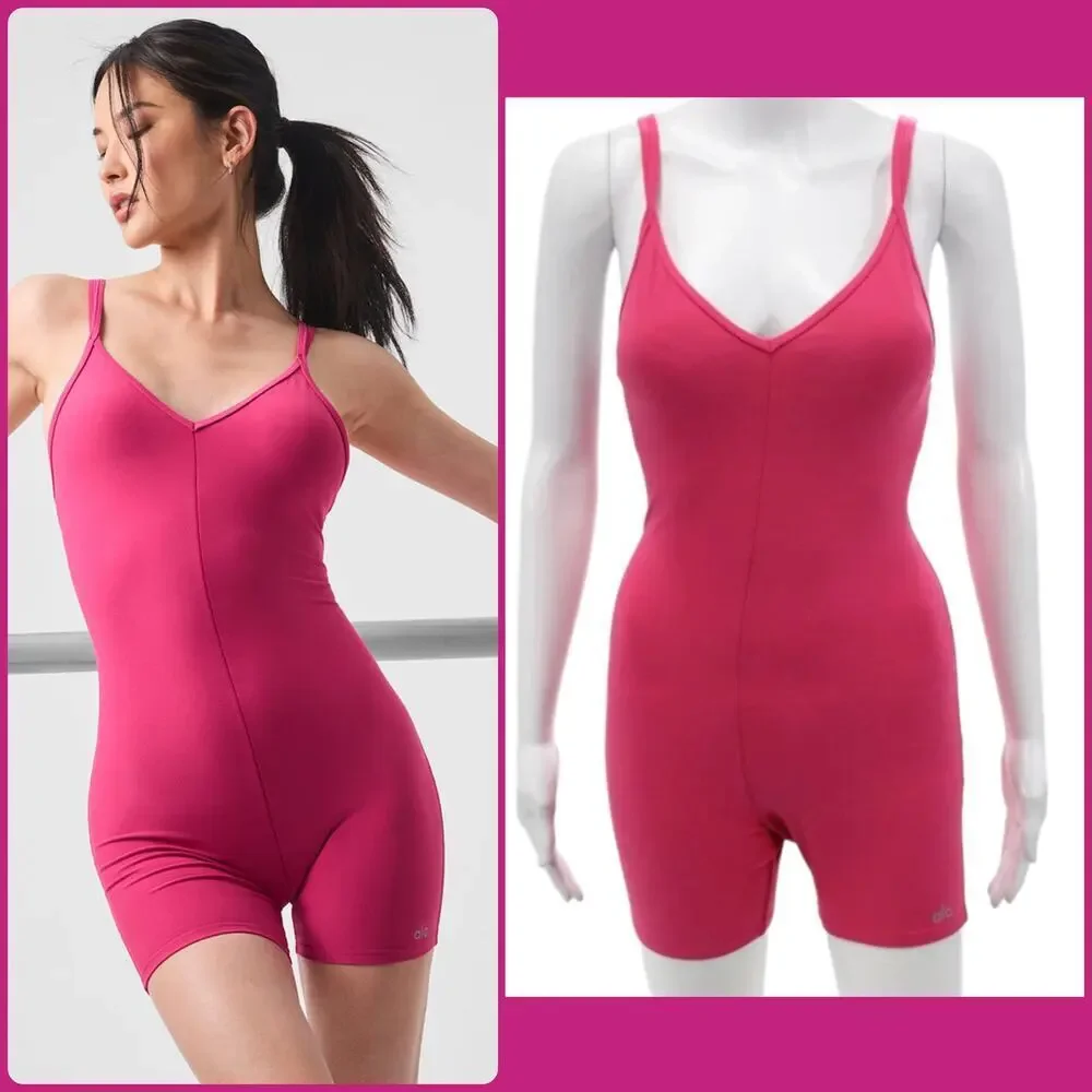 Alo Yoga Alosoft Suns Out Onesie Pink Summer Crush Active Gym Romper Bodycon
